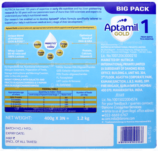 Aptamil Gold 1 From Birth To 6 Months Infant Formula With Probiotic Refill Powder 1.2kg