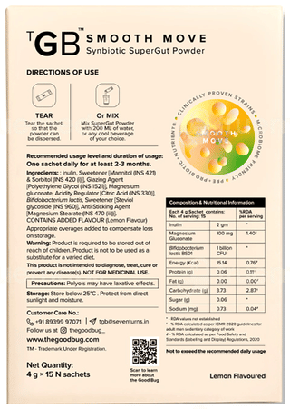 The Good Bug Daily Probiotics Smooth Move Powder 4Gm Pack Of 15 Sachets