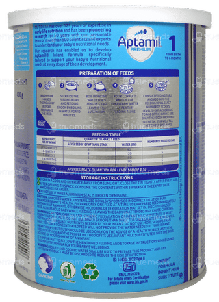 Aptamil Premium Stage 1 From Birth To 6 Month Infant Formula  Powder Jar 400gm