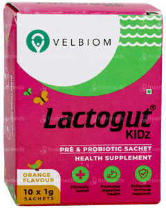 Velbiom Lactogut Kidz Orange Flavour 1gm Pack Of 10 Sachets