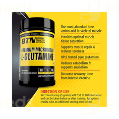 Btn Premium Micronised L Glutamine Unflavoured 300gm Btn Premium Micronised L Glutamine Unflavoured 300gm