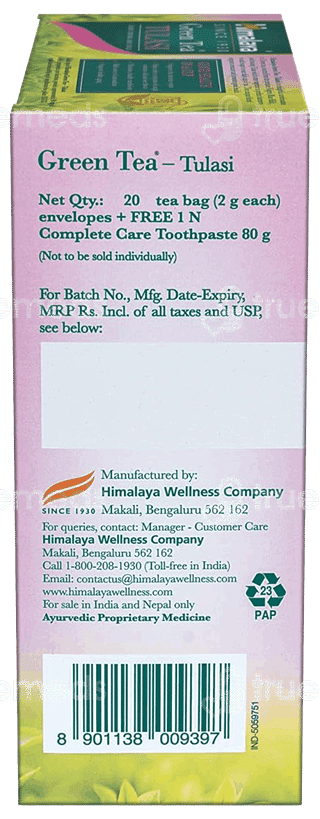 Himalaya Green Tea Tulasi 2Gm Pack Of 20 Sachets With Himalaya Complete Care Toothpaste 80Gm Free