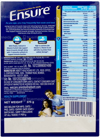 Ensure New And Improved Vanilla Flavour Refill Powder 375gm With Shaker Free