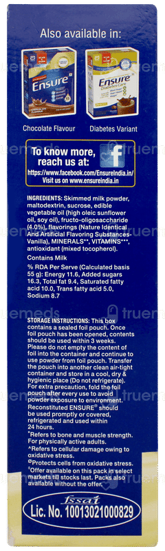 Ensure New And Improved Vanilla Flavour Refill Powder 375gm With Shaker Free