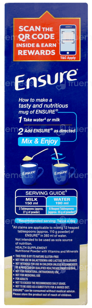 Ensure New And Improved Vanilla Flavour Refill Powder 375gm With Shaker Free