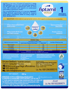 Aptamil Gold Stage 1 From Birth To 6 Months Powder Refill 400gm