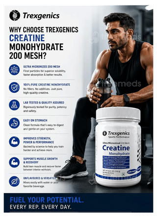 Trexgenics Sports Performance Ultra Micronized 200 Mesh Creatine Monohydrate Unflavoured Powder 250Gm