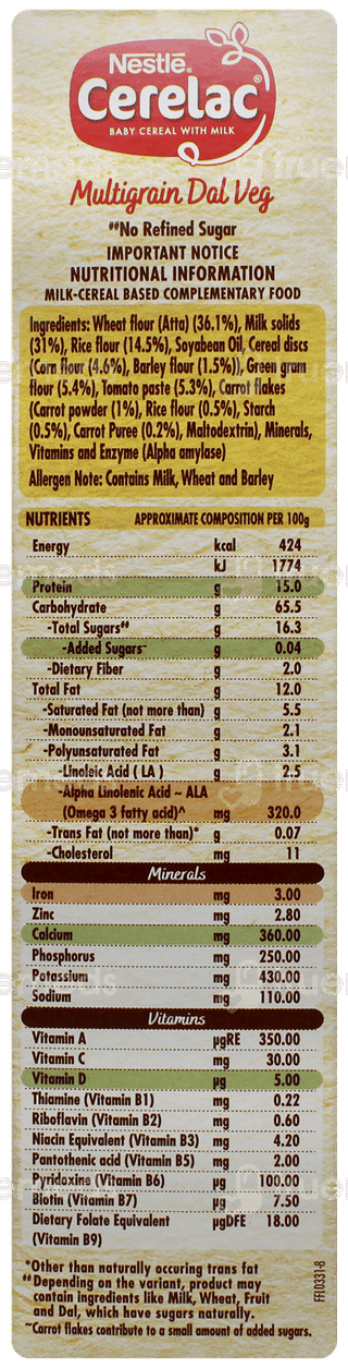 Nestle Cerelac New Recipe Multigrain Dal Veg 12 To 24 Months Baby Cereal 300gm