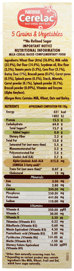 Nestle Cerelac New Recipe 5 Grains & Vegetables 18 To 24 Months Baby Cereal 300gm