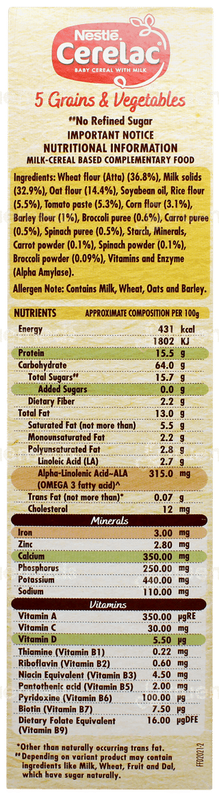 Nestle Cerelac New Recipe 5 Grains & Vegetables 18 To 24 Months Baby Cereal 300gm