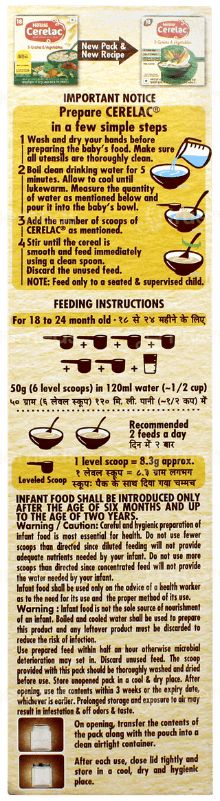 Nestle Cerelac New Recipe 5 Grains & Vegetables 18 To 24 Months Baby Cereal 300gm