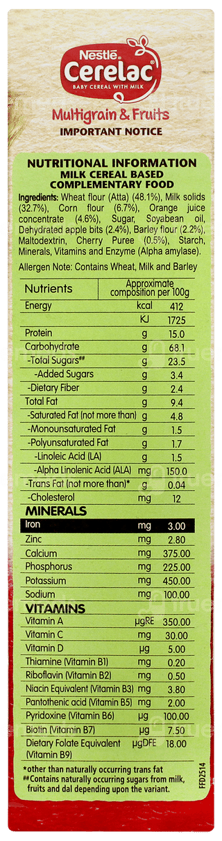 Nestle Cerelac New Recipe Multigrain & Fruits 12 To 24 Months Baby Cereal 300gm