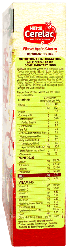 Nestle Cerelac New Recipe Wheat Apple Cherry 8 To 24 Months Baby Cereal 350gm