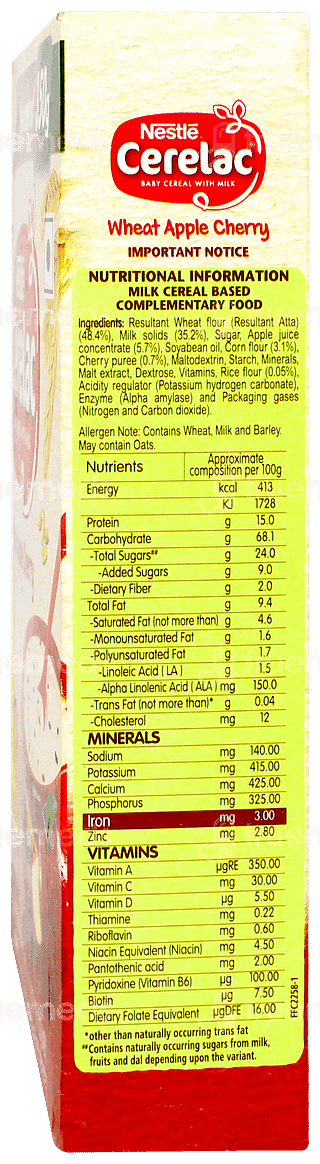 Nestle Cerelac New Recipe Wheat Apple Cherry 8 To 24 Months Baby Cereal 350gm