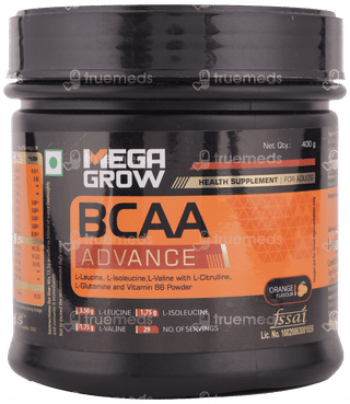 Mega Grow Bcaa Advance Orange Flavour Powder 400Gm