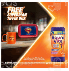 Bournvita Jar 500Gm With Superman Tiffin Box Free