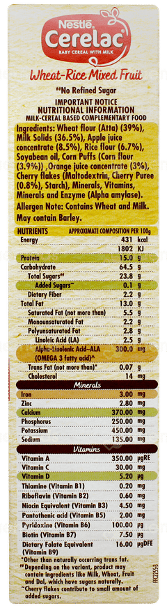 Nestle Cerelac New Recipe Wheat Rice Mixed Fruit 10 To 24 Months Baby Cereal 300gm