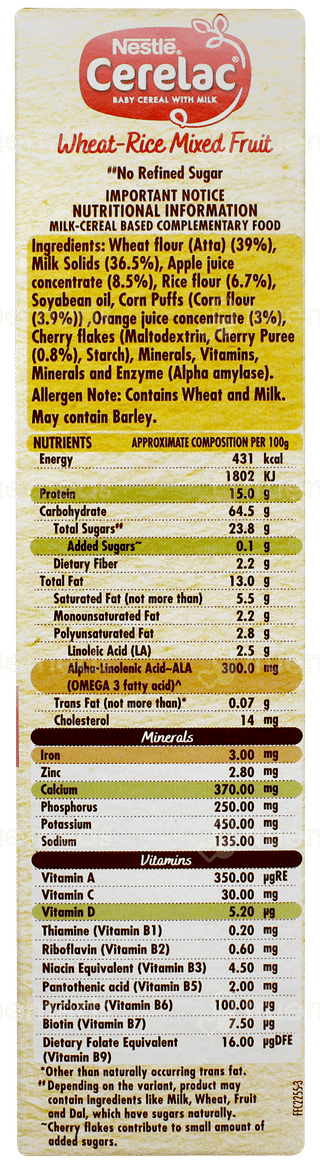 Nestle Cerelac New Recipe Wheat Rice Mixed Fruit 10 To 24 Months Baby Cereal 300gm