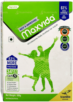 Maxvida New & Improved Vanilla Flavour Powder 500Gm Maxvida New & Improved Vanilla Flavour Powder 500Gm