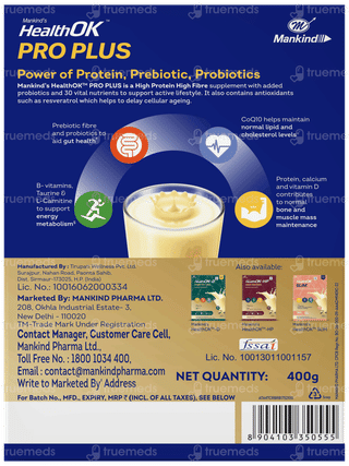 Healthok Pro Plus Zero Added Sucrose Vanilla Flavour Refill Powder 400gm