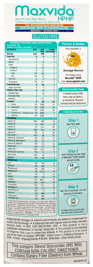 Maxvida Hphf Vanilla Flavour Zero Sucrose Refill Powder 500Gm