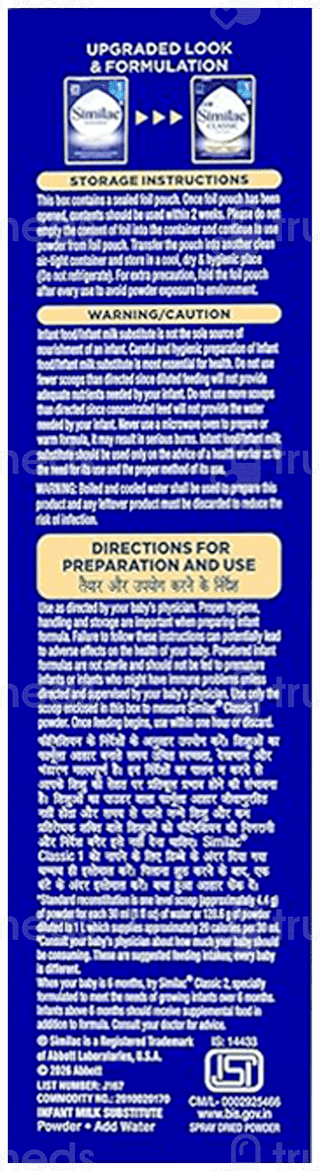 Similac Classic New Stage 1 Up To 6 Months Infant Formula Powder Jar 400Gm