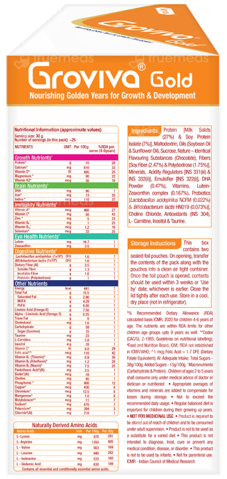 Groviva Gold For 2+ Years Chocolate Flavour Refill 2 Pouches Of 375gm