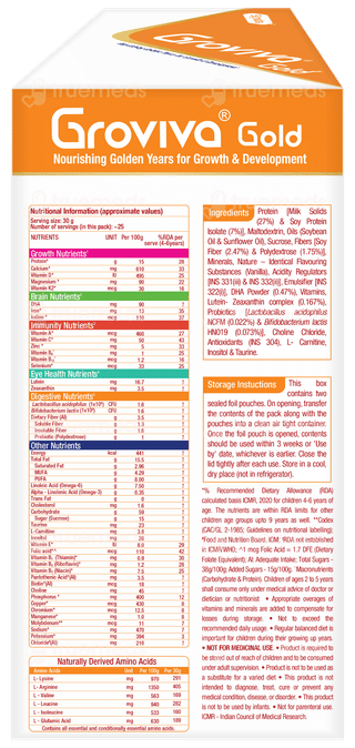 Groviva Gold For 2+ Years Vanilla Flavour Refill 2 Pouches Of 375gm