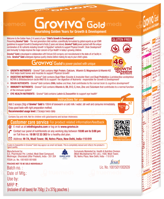 Groviva Gold For 2+ Years Vanilla Flavour Refill 2 Pouches Of 375gm