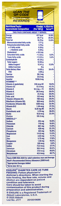 Ensure Diabetes Care New & Improved Zero Added Sucrose Vanilla Delight Flavour Refill Powder 375Gm