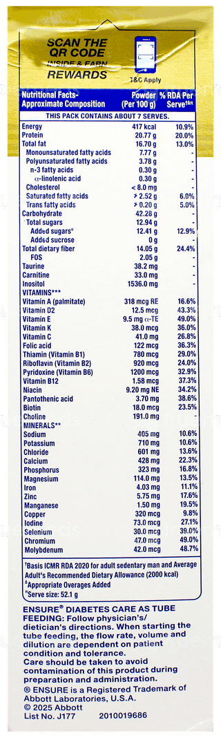 Ensure Diabetes Care New & Improved Zero Added Sucrose Vanilla Delight Flavour Refill Powder 375Gm