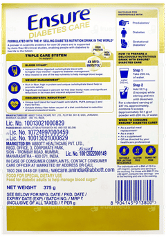 Ensure Diabetes Care New & Improved Zero Added Sucrose Vanilla Delight Flavour Refill Powder 375Gm