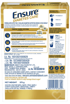 Ensure Diabetes Care New & Improved Zero Added Sucrose Vanilla Delight Flavour Refill Powder 375Gm