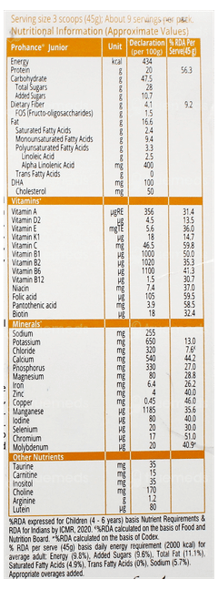 Prohance Junior Chocolate Flavour Powder Refill 400Gm