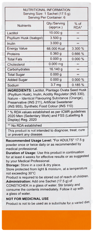 Constichek Orange Flavor No Added Sugar Sachet 17.5Gm