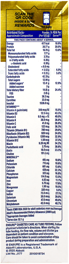 Ensure Diabetes Care New & Improved Vanilla Delight Flavour Zero Added Sucrose Refill Powder 200Gm