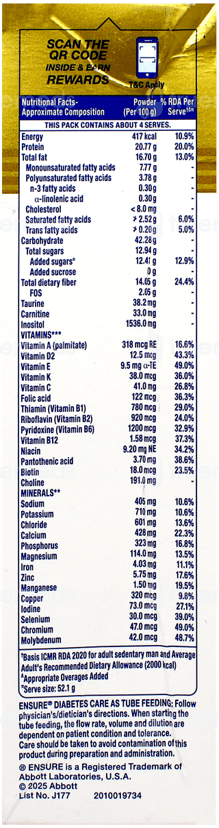 Ensure Diabetes Care New & Improved Vanilla Delight Flavour Zero Added Sucrose Refill Powder 200Gm