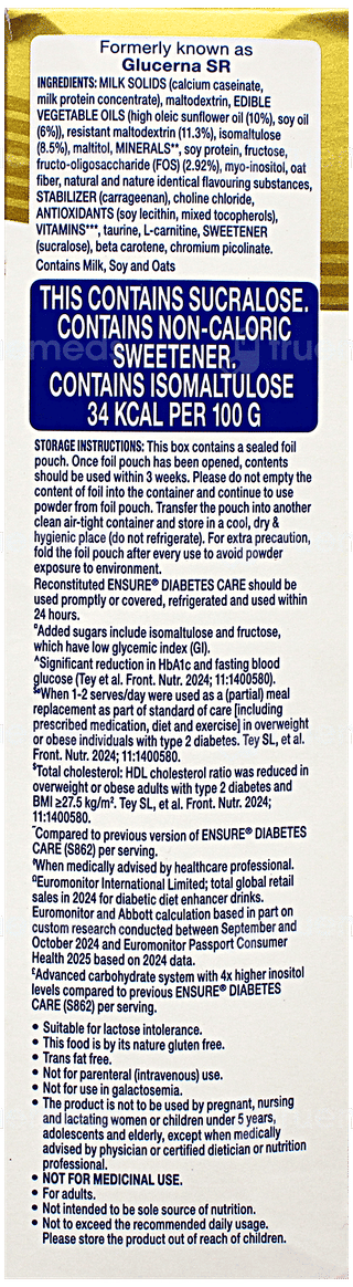 Ensure Diabetes Care New & Improved Vanilla Delight Flavour Zero Added Sucrose Refill Powder 200Gm