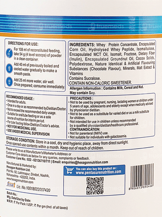 Pentasure 2.0 High Protein Chocolate Flavour Sucrose Free Powder Jar 400Gm