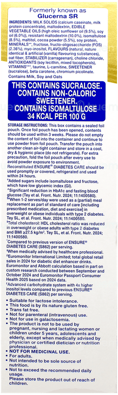 Ensure Diabetes Care New & Improved Zero Added Sucrose Chocolate Flavour Refill Powder 375gm