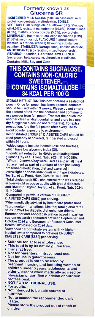 Ensure Diabetes Care New & Improved Zero Added Sucrose Chocolate Flavour Refill Powder 375gm