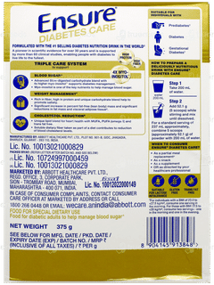 Ensure Diabetes Care New & Improved Zero Added Sucrose Chocolate Flavour Refill Powder 375gm