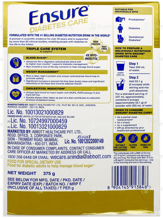 Ensure Diabetes Care New & Improved Zero Added Sucrose Chocolate Flavour Refill Powder 375gm