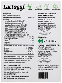 Velbiom Lactogut Kidz Orange Flavour Sachet 1gm