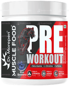 Dr Morepen Muscle Food Pre Workout Blue Raspberry Powder 250gm