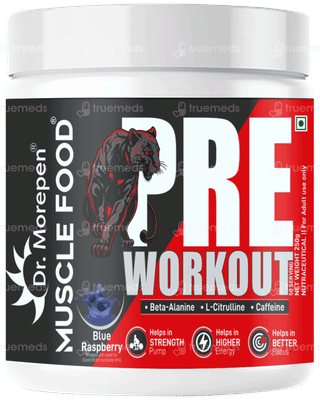 Dr Morepen Muscle Food Pre Workout Blue Raspberry Powder 250gm