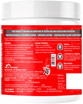 Dr Morepen Muscle Food Pre Workout Blue Raspberry Powder 250gm