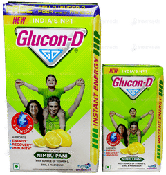 Glucon D New Nimbu Pani Refill 1Kg With Glucon D New Nimbu Pani 250Gm Pack Free