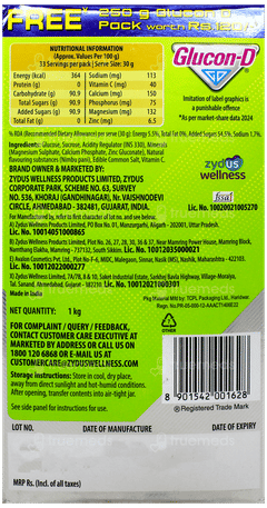 Glucon D New Nimbu Pani Refill 1Kg With Glucon D New Nimbu Pani 250Gm Pack Free