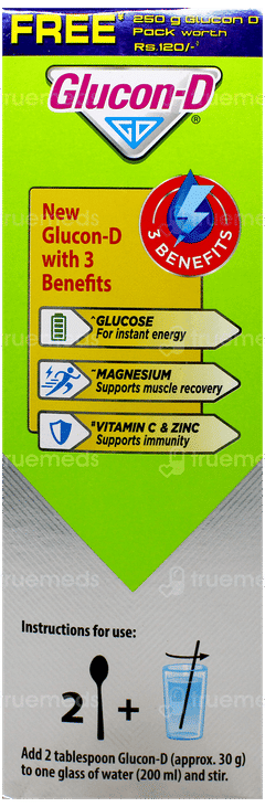 Glucon D New Nimbu Pani Refill 1Kg With Glucon D New Nimbu Pani 250Gm Pack Free